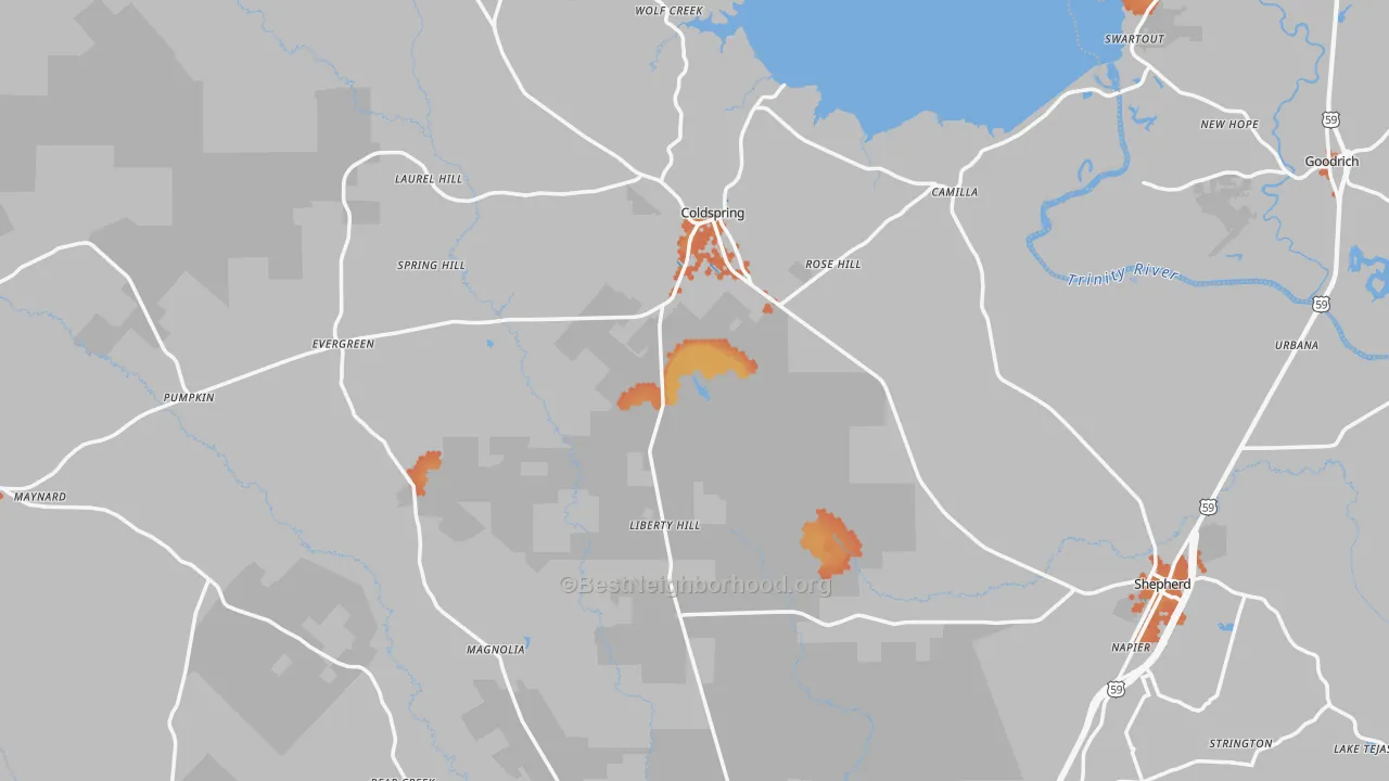 Bike Grade map of San Jacinto County, TX