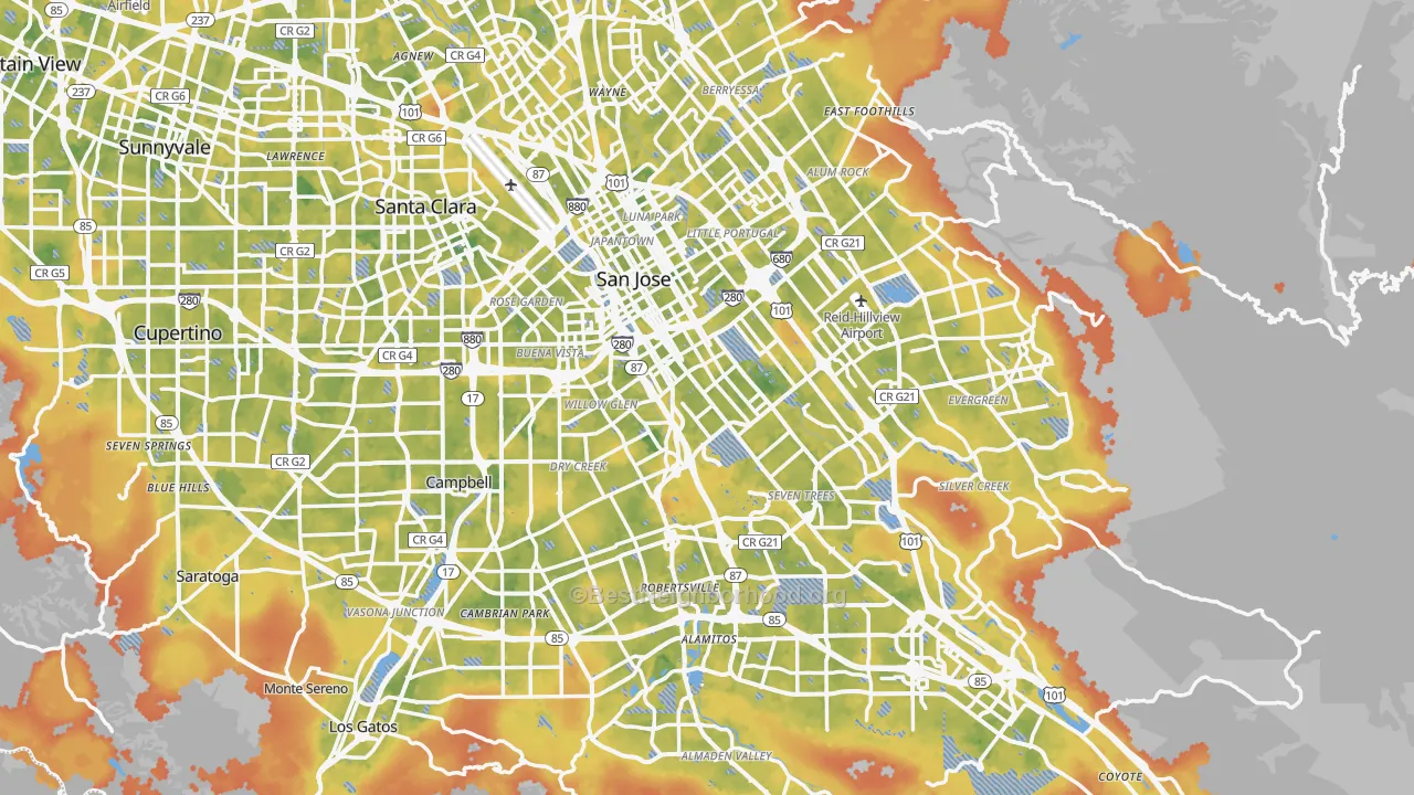 Bike Grade map of San Jose, CA