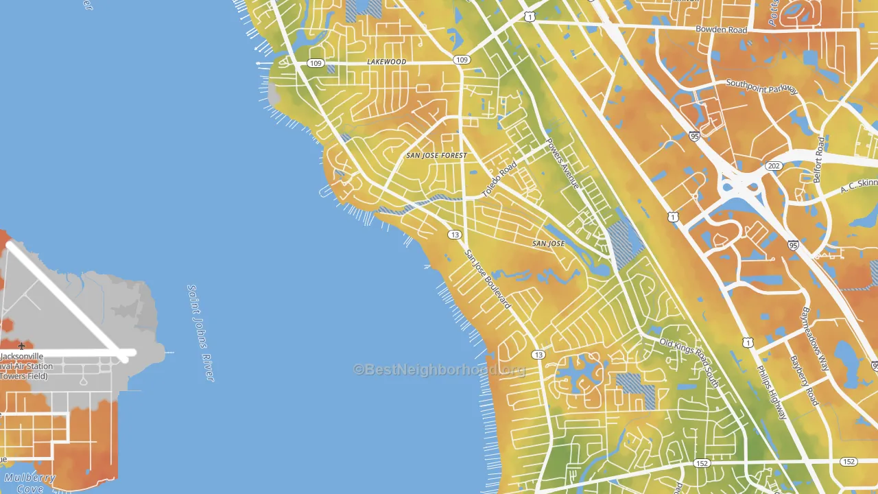 Bike Grade map of San Jose Forest, Jacksonville, FL