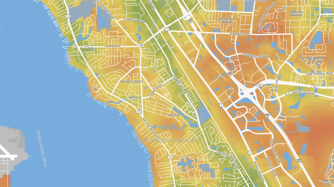 Bike Grade map of San Jose, Jacksonville, FL