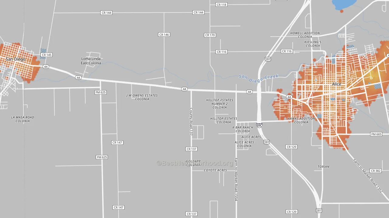 Bike Grade map of San Jose, TX