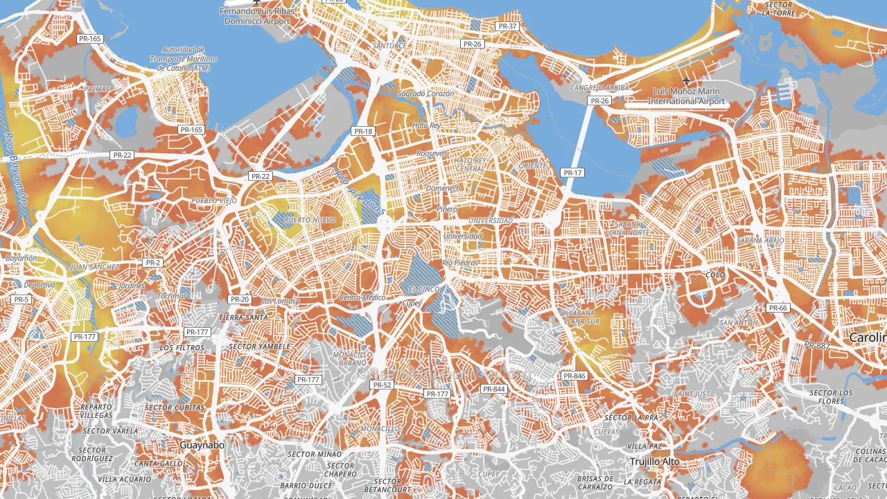 Bike Grade map of San Juan Municipio, PR
