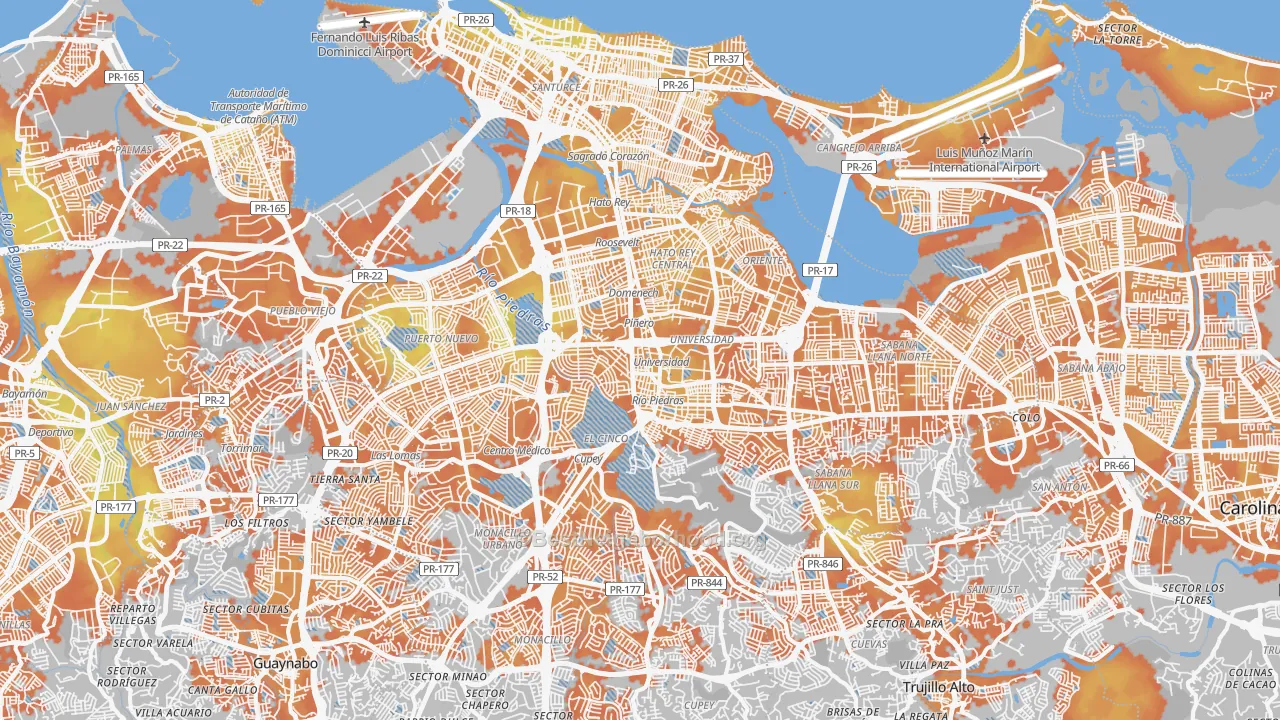 Bike Grade map of San Juan, PR