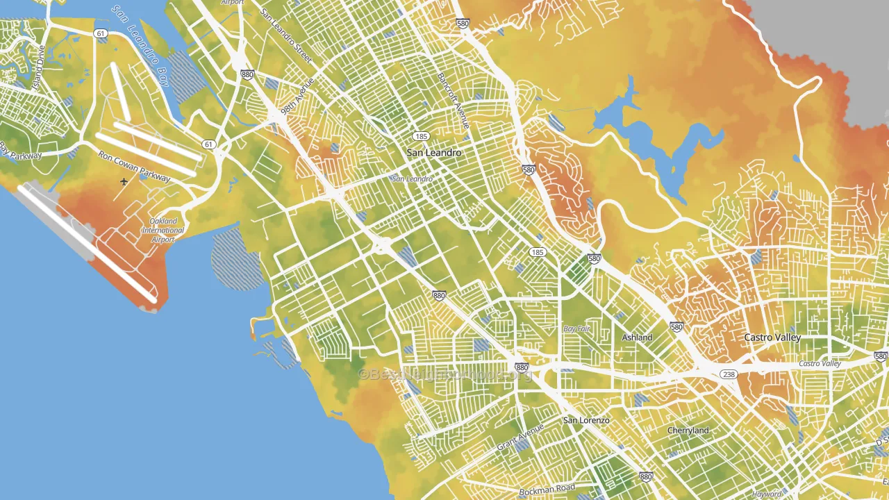 Bike Grade map of San Leandro, CA