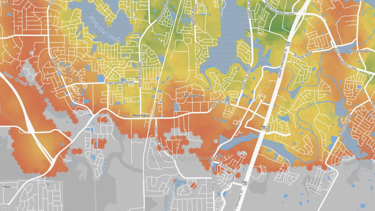 Bike Grade map of San Leanna, TX