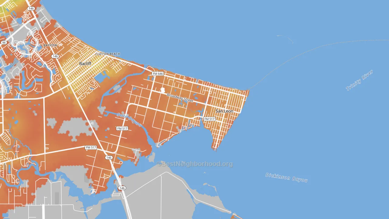 Bike Grade map of San Leon, TX