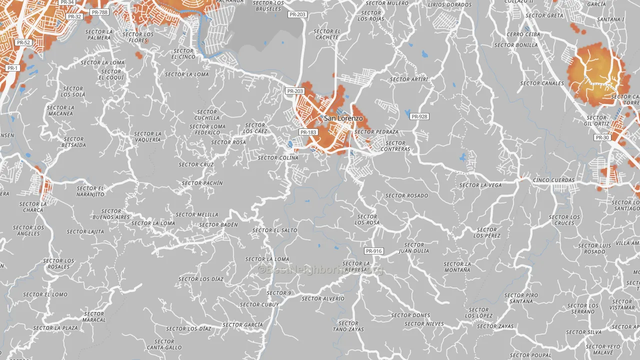 Bike Grade map of San Lorenzo, PR