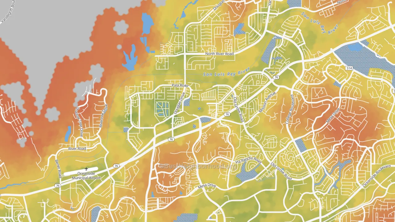 Bike Grade map of San Luis Rey, Oceanside, CA