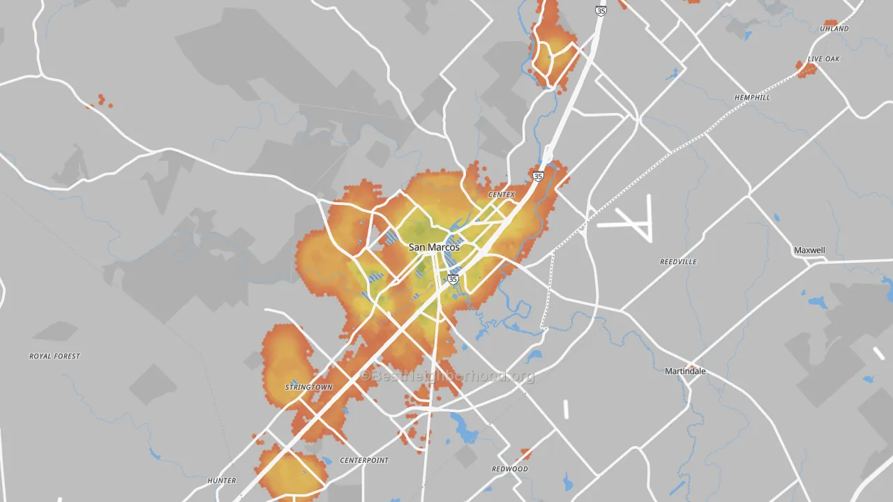 Bike Grade map of San Marcos, TX