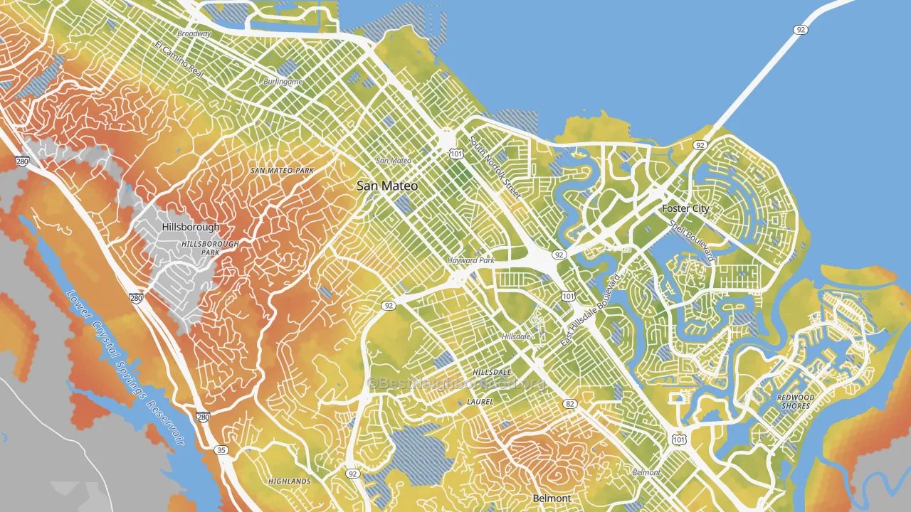 Bike Grade map of San Mateo, CA