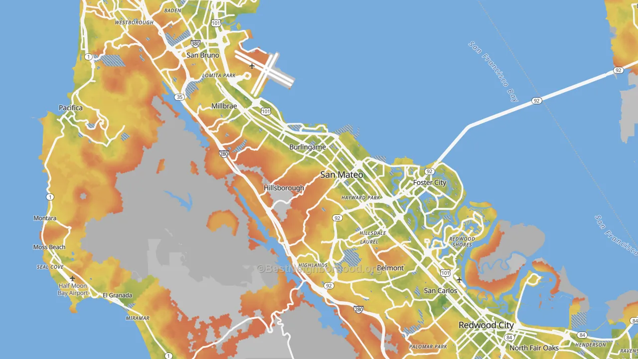 Bike Grade map of San Mateo County, CA