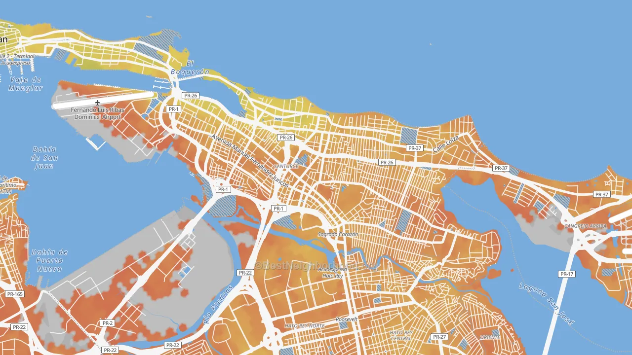 Bike Grade map of San Mateo, San Juan, PR