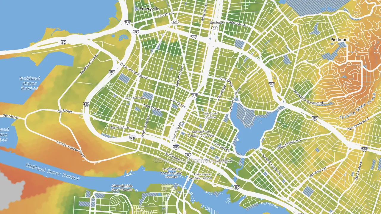 Bike Grade map of San Pablo Gateway, Oakland, CA
