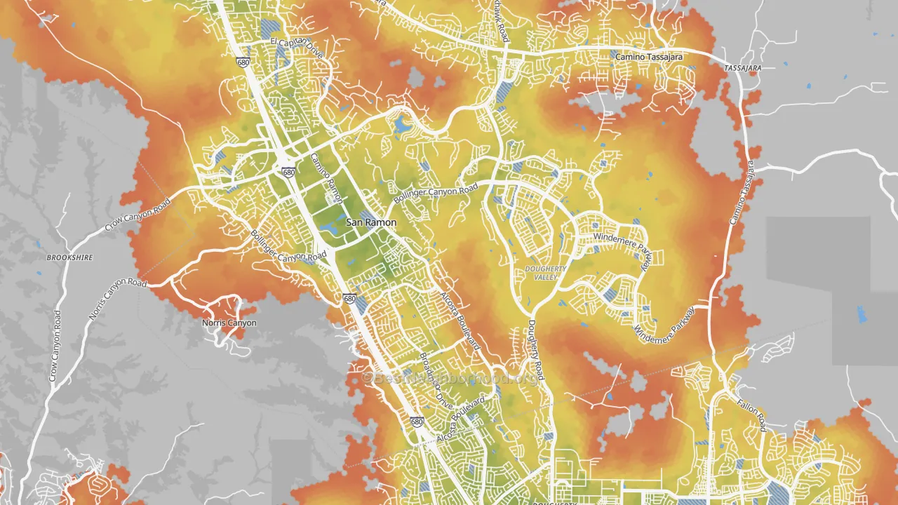 Bike Grade map of San Ramon, CA