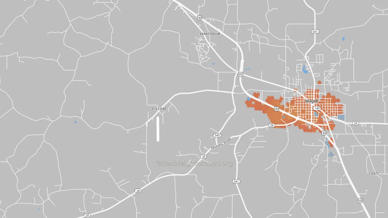 Bike Grade map of Sanatorium, MS