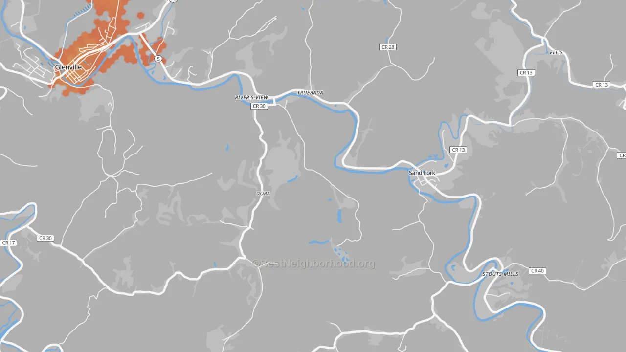 Bike Grade map of Sand Fork, WV