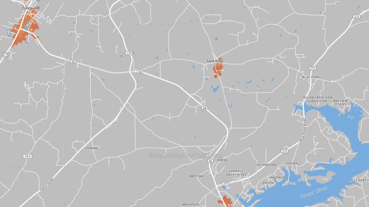 Bike Grade map of Sand Rock, AL