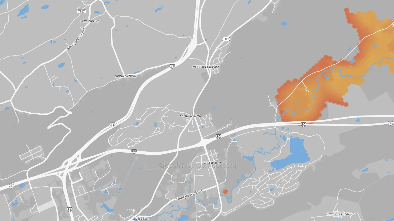 Bike Grade map of Sand Spring, PA