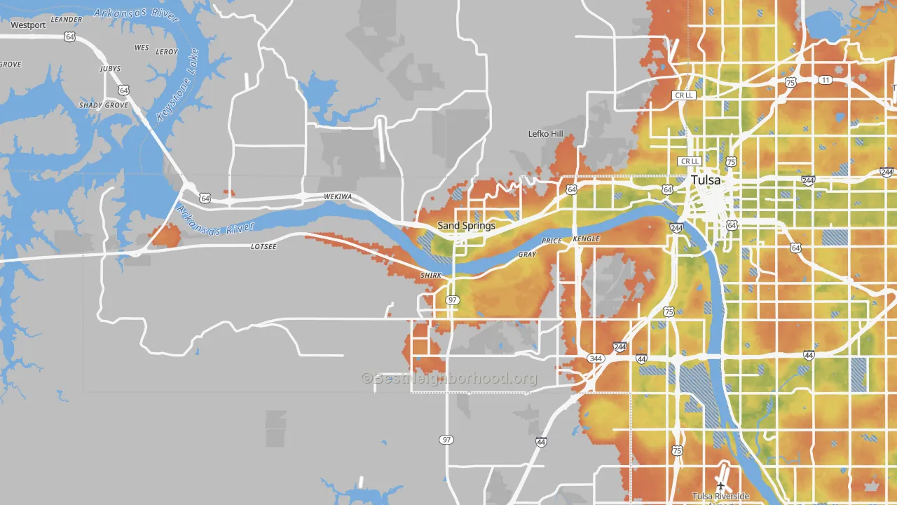 Bike Grade map of Sand Springs, OK