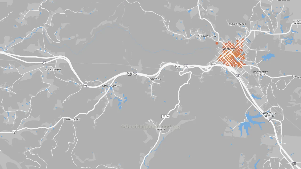 Bike Grade map of Sand Springs, TN
