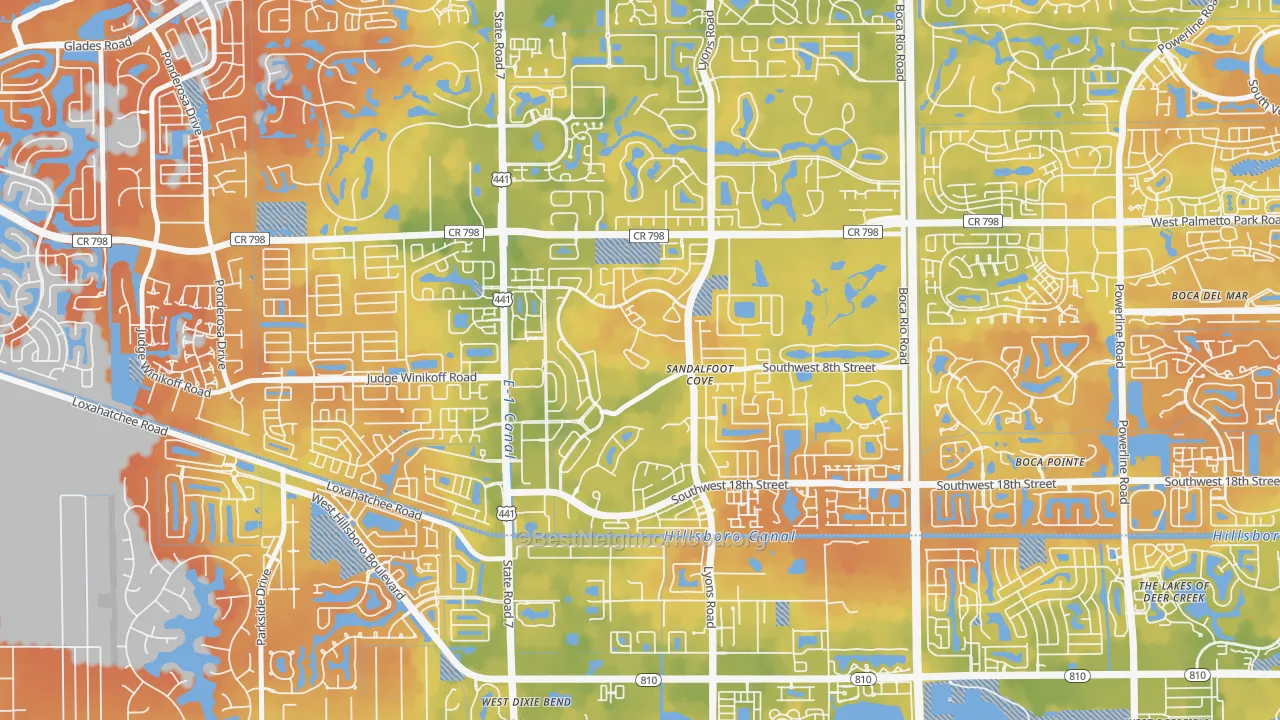 Bike Grade map of Sandalfoot Cove, Boca Raton, FL