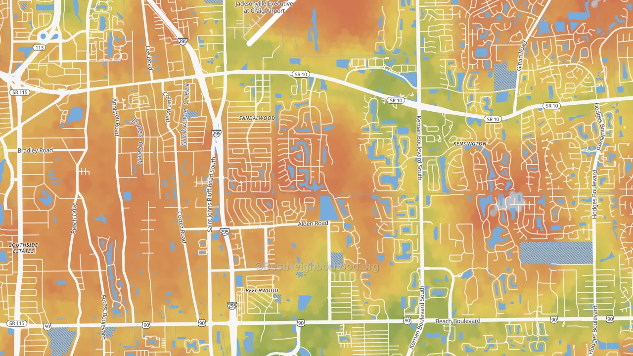 Bike Grade map of Sandalwood, Jacksonville, FL