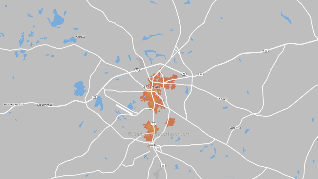 Bike Grade map of Sandersville, GA