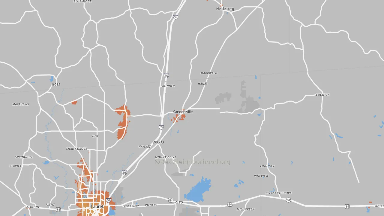 Bike Grade map of Sandersville, MS