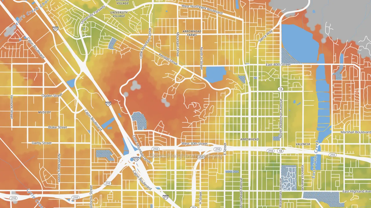 Bike Grade map of Sandin Hills, San Bernardino, CA