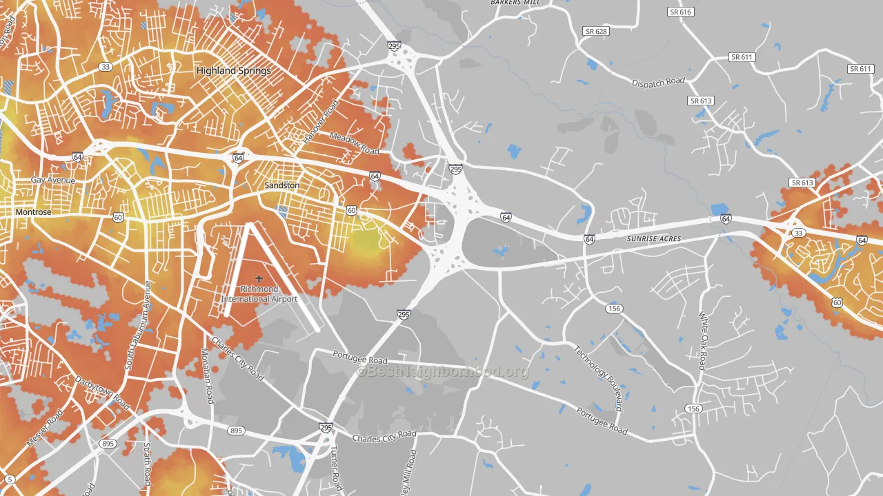 Bike Grade map of Sandston, VA