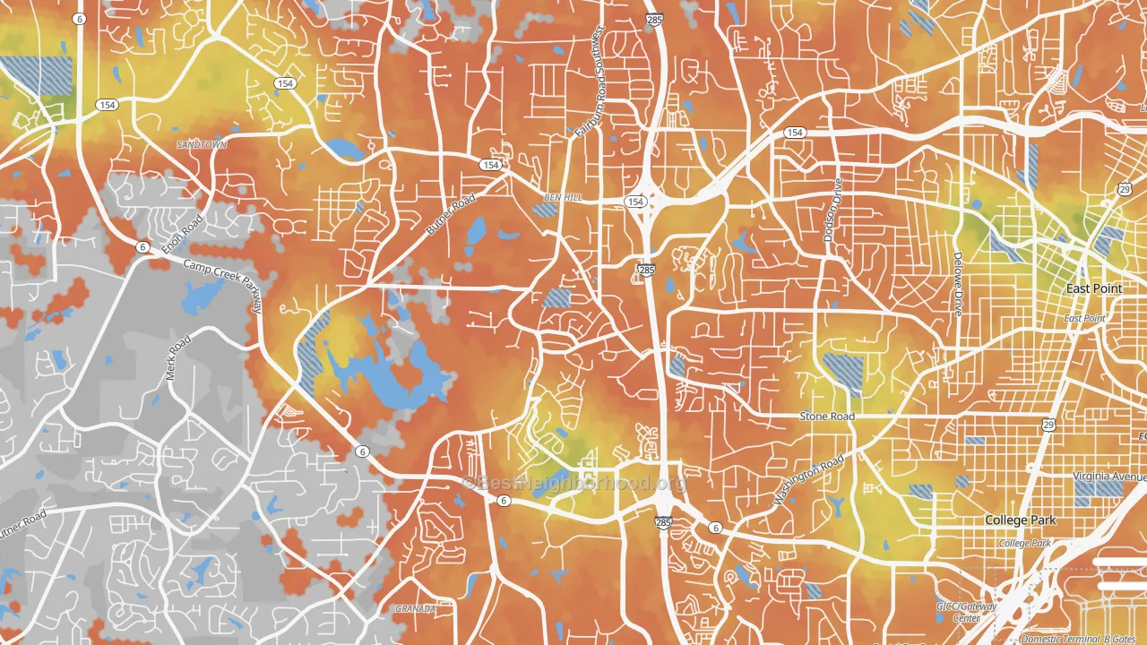 Bike Grade map of Sandtown-Southeastern Atlanta, Atlanta, GA