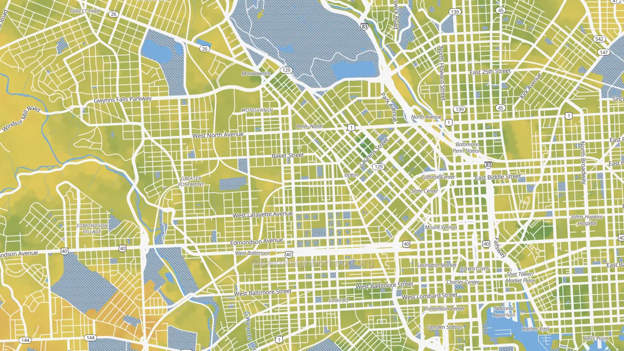 Bike Grade map of Sandtown-Winchester, Baltimore, MD