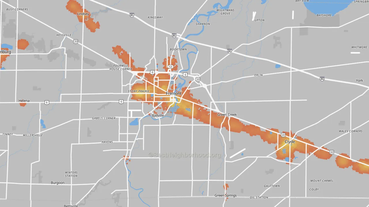 Bike Grade map of Sandusky County, OH