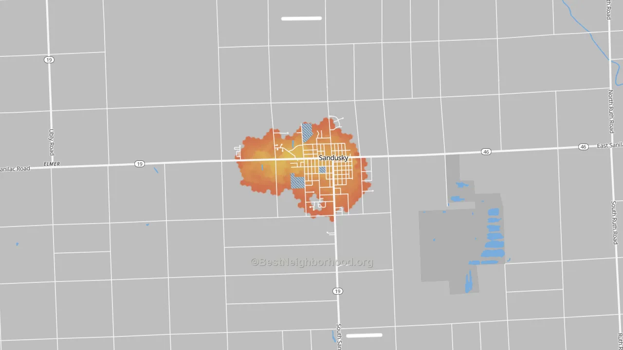 Bike Grade map of Sandusky, MI