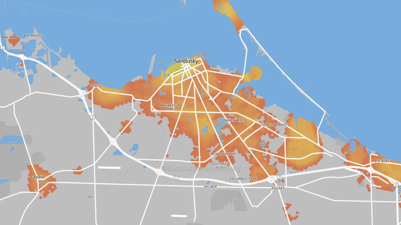 Bike Grade map of Sandusky, OH