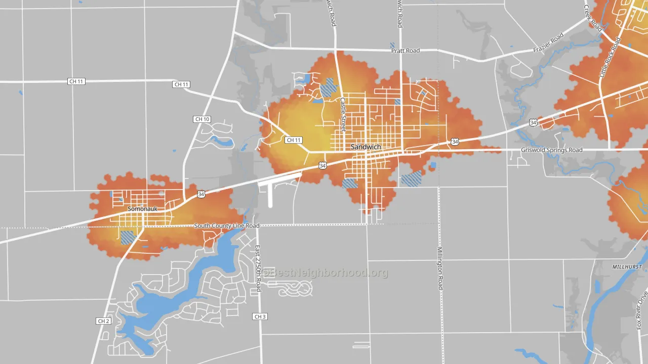Bike Grade map of Sandwich, IL