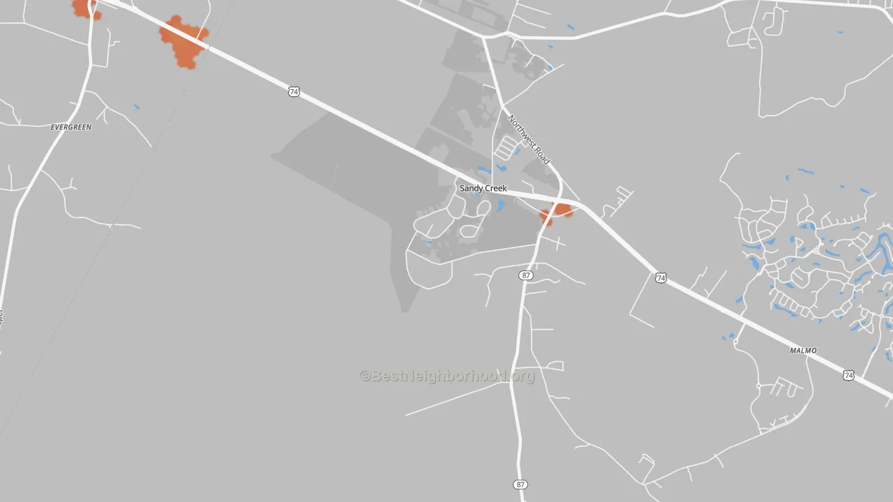 Bike Grade map of Sandy Creek, NC