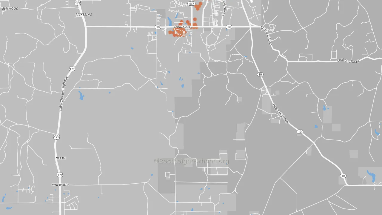 Bike Grade map of Sandy Hill, LA