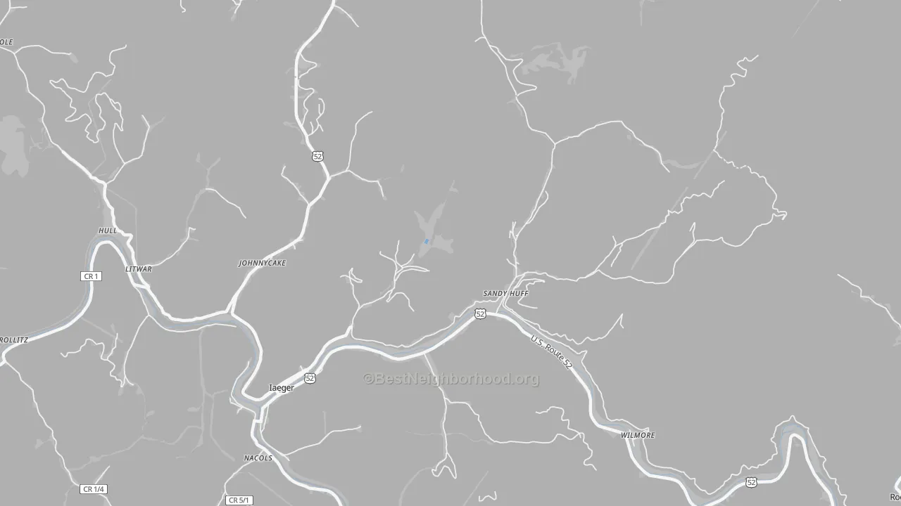 Bike Grade map of Sandy Huff, WV