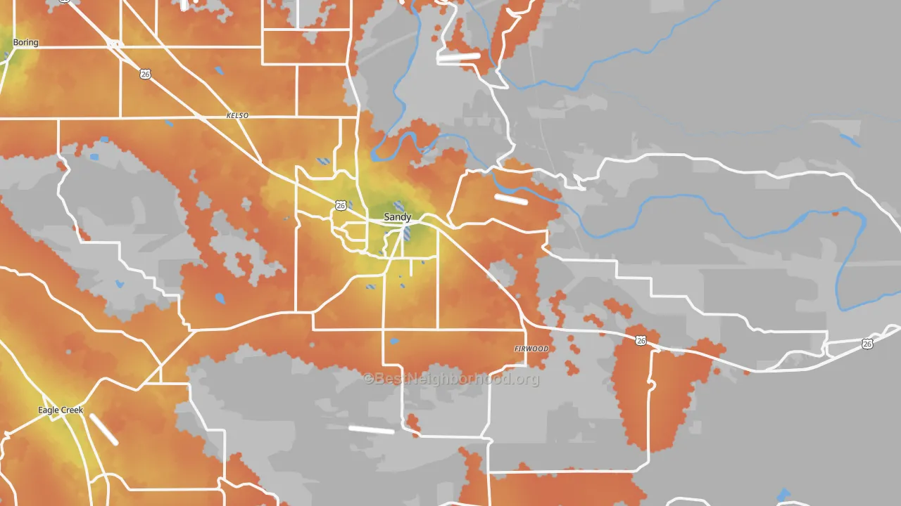 Bike Grade map of Sandy, OR