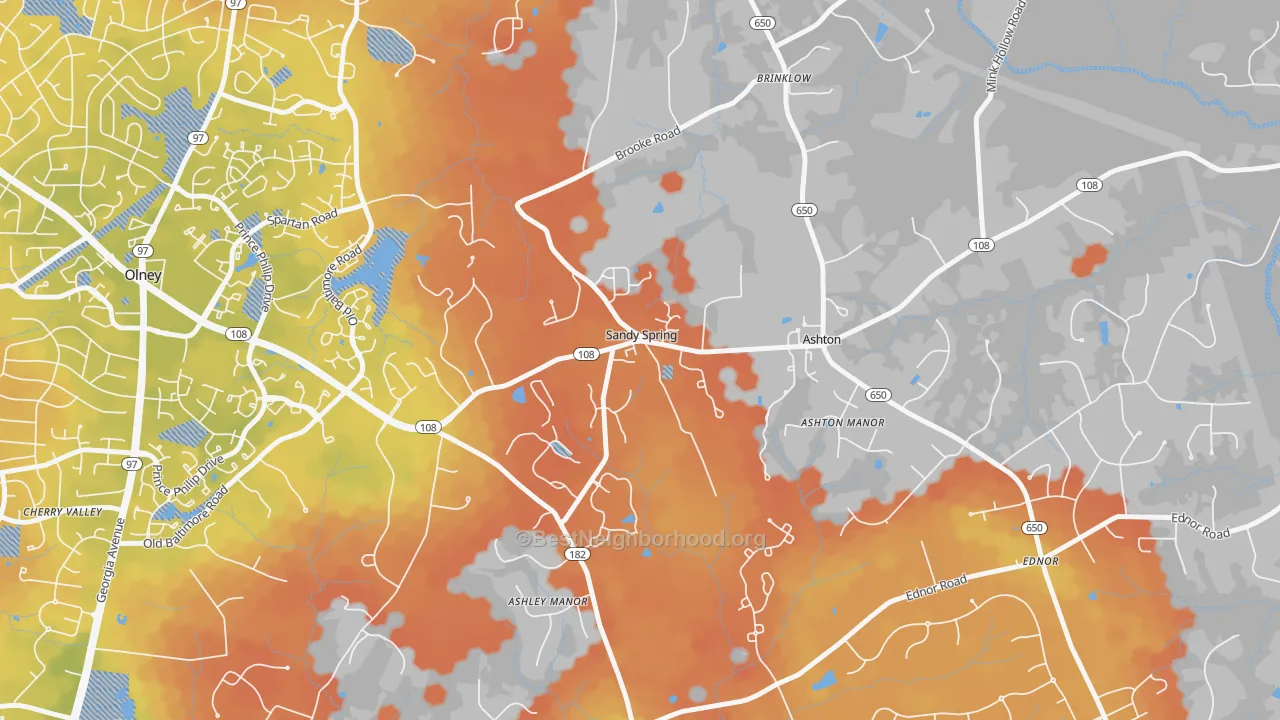 Bike Grade map of Sandy Spring, MD
