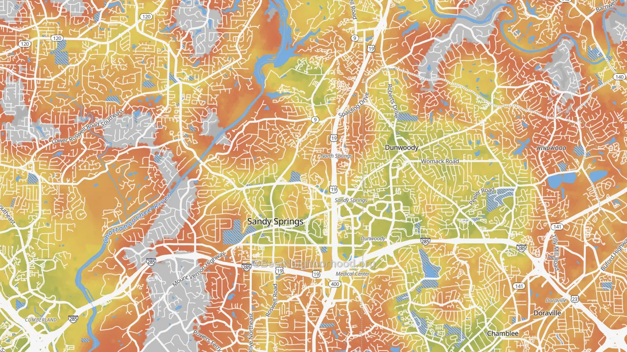 Bike Grade map of Sandy Springs, GA