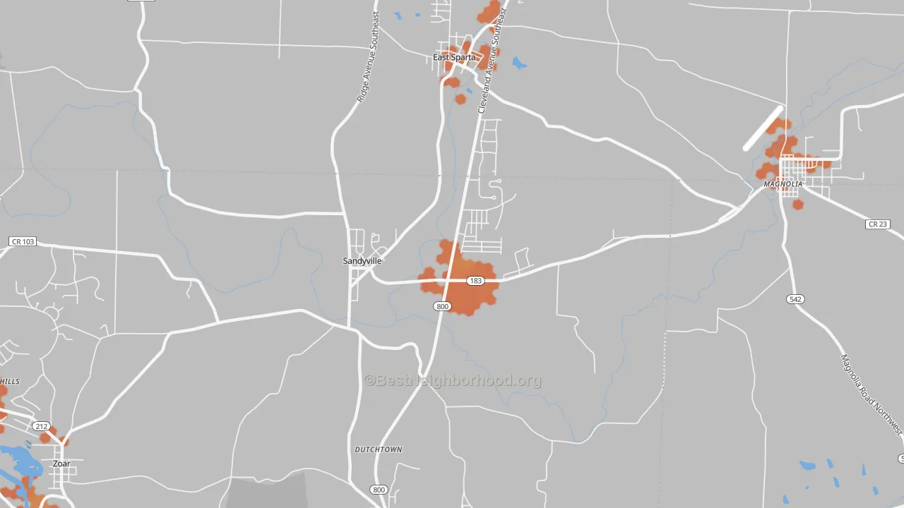 Bike Grade map of Sandyville, OH