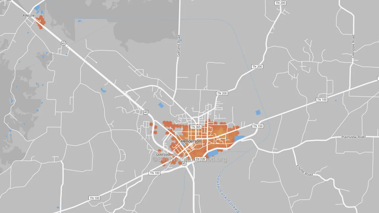 Bike Grade map of Sanford Hill, TN