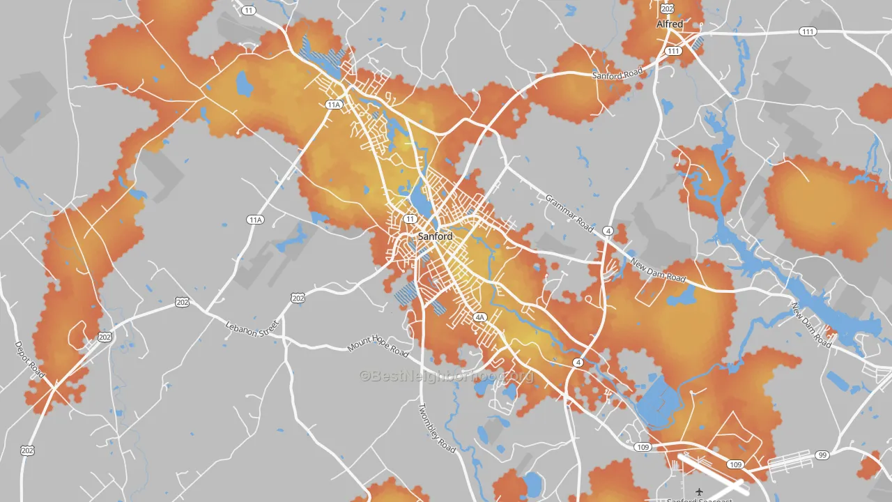 Bike Grade map of Sanford, ME