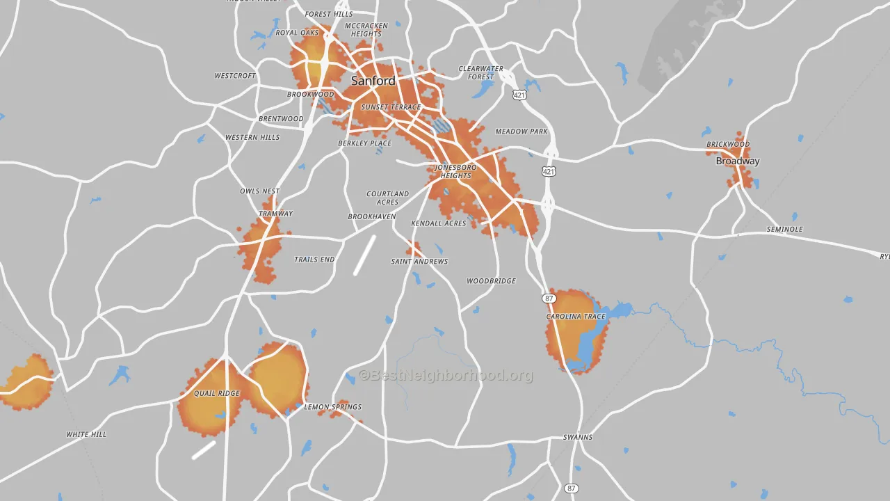Bike Grade map of Sanford, NC