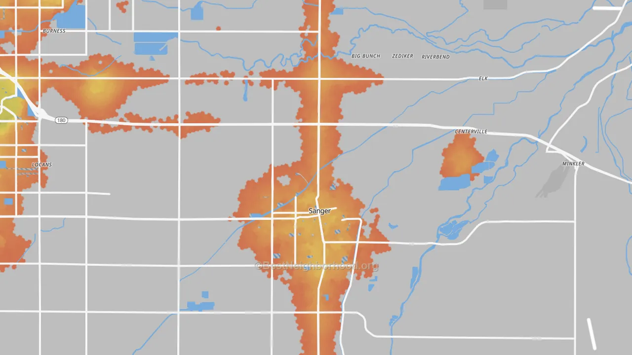 Bike Grade map of Sanger, CA