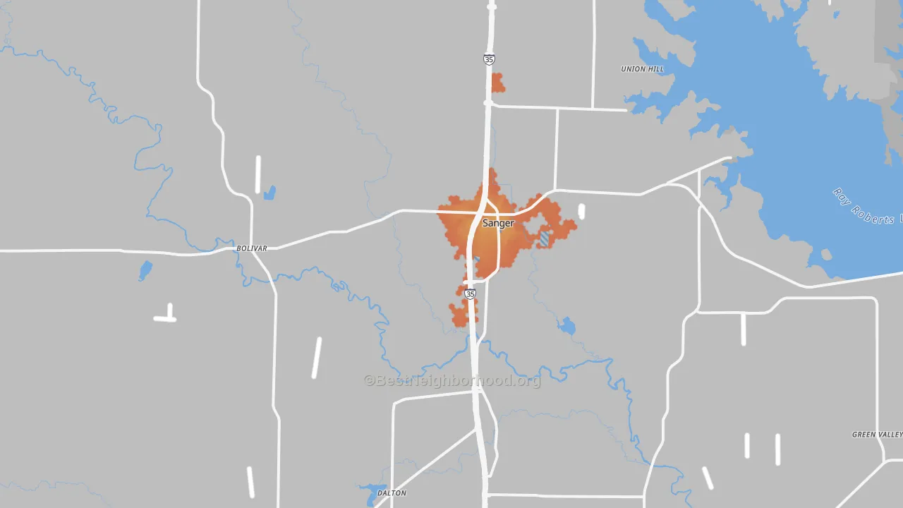 Bike Grade map of Sanger, TX