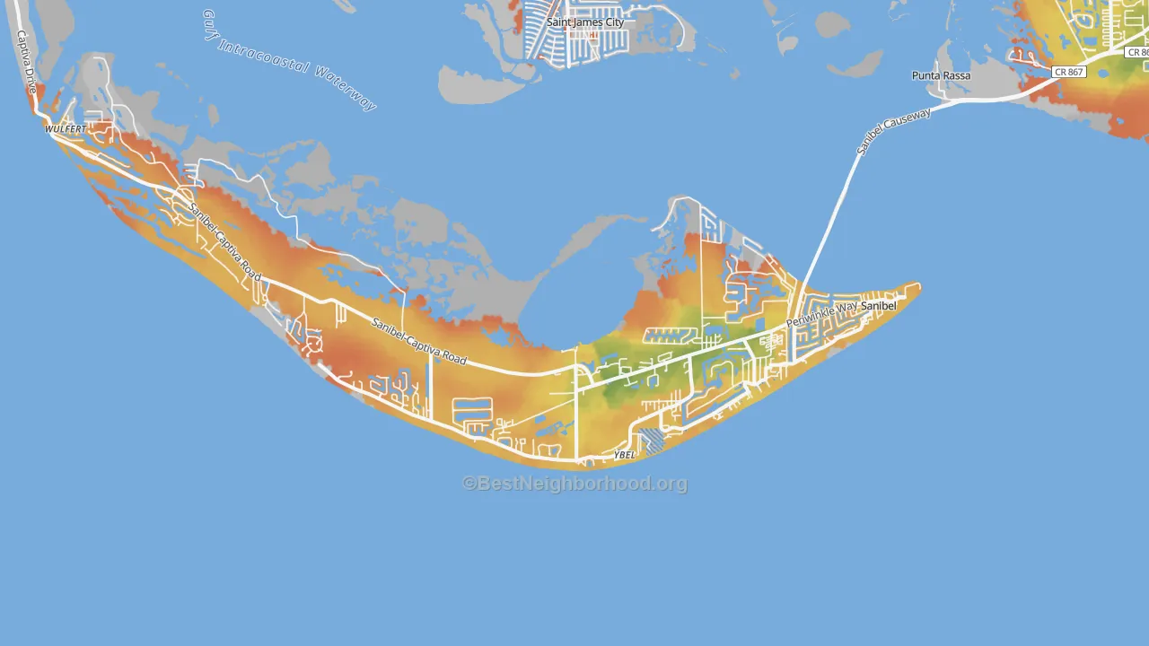 Bike Grade map of Sanibel, FL