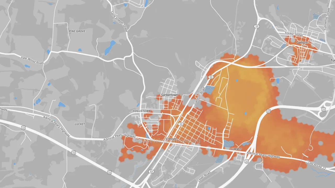 Bike Grade map of Sankertown, PA